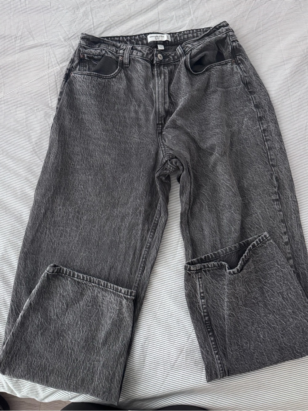 Abercrombie & Fitch Washed Black Wide Leg Jeans